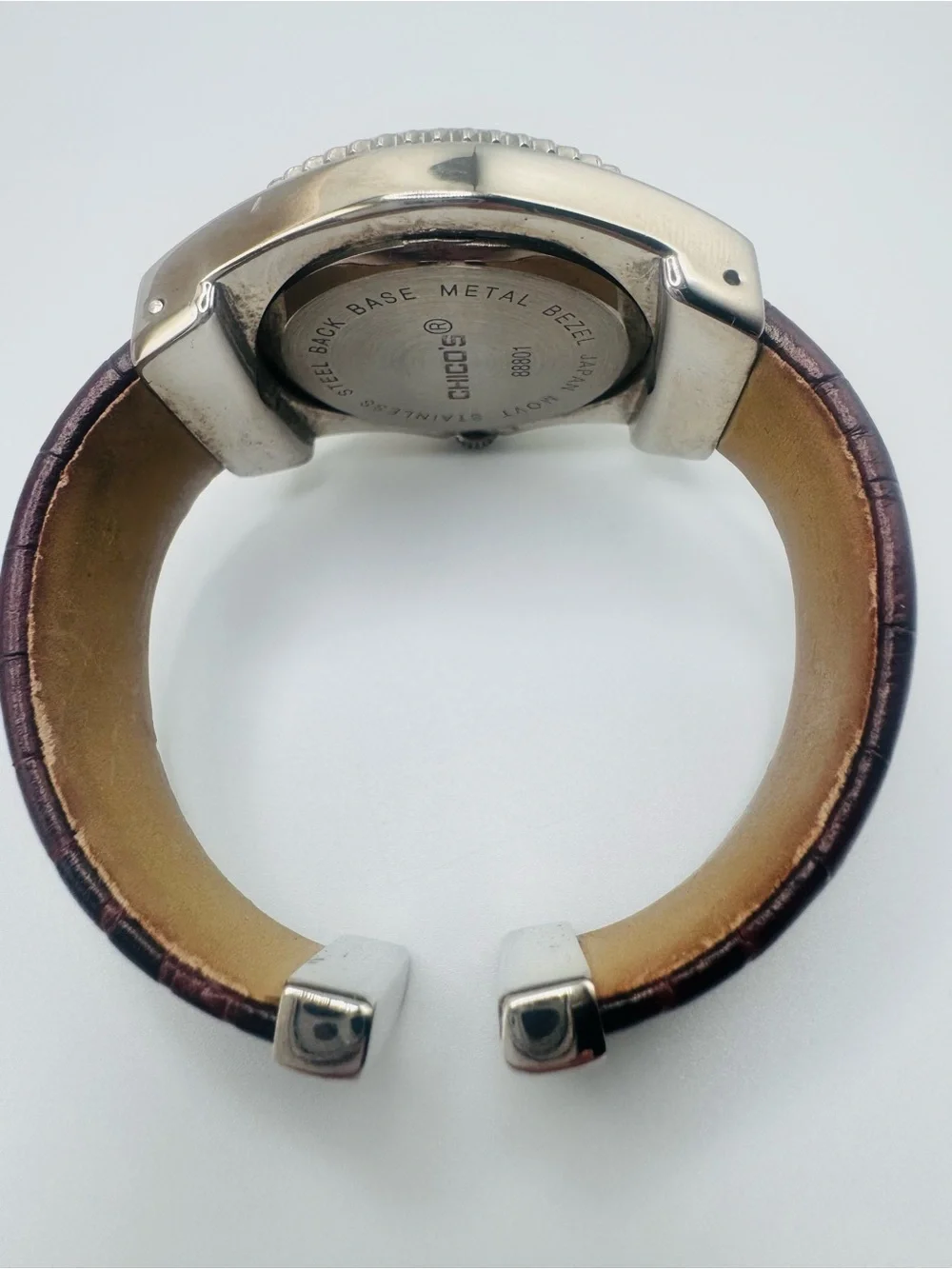 Chico's Black Dial Watch with Silver Crystal Bezel and Brown Strap